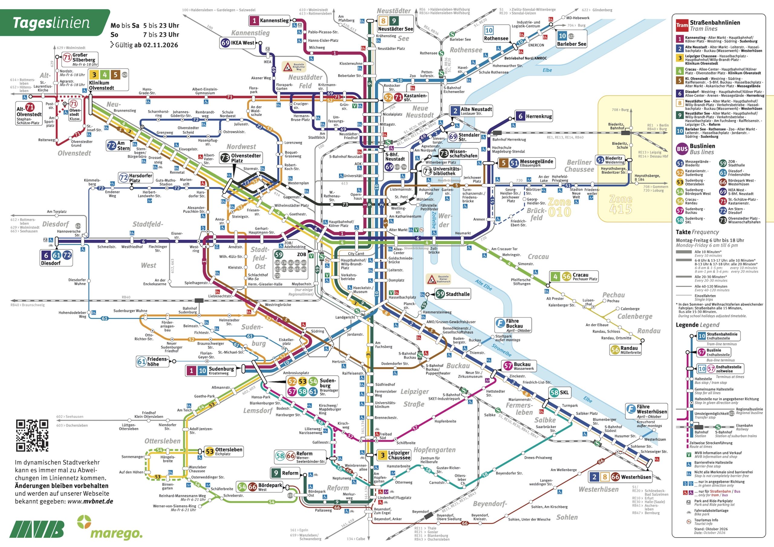 Liniennetzplan der Magdeburger Verkehrsbetriebe, gültig ab 2.11.2026.